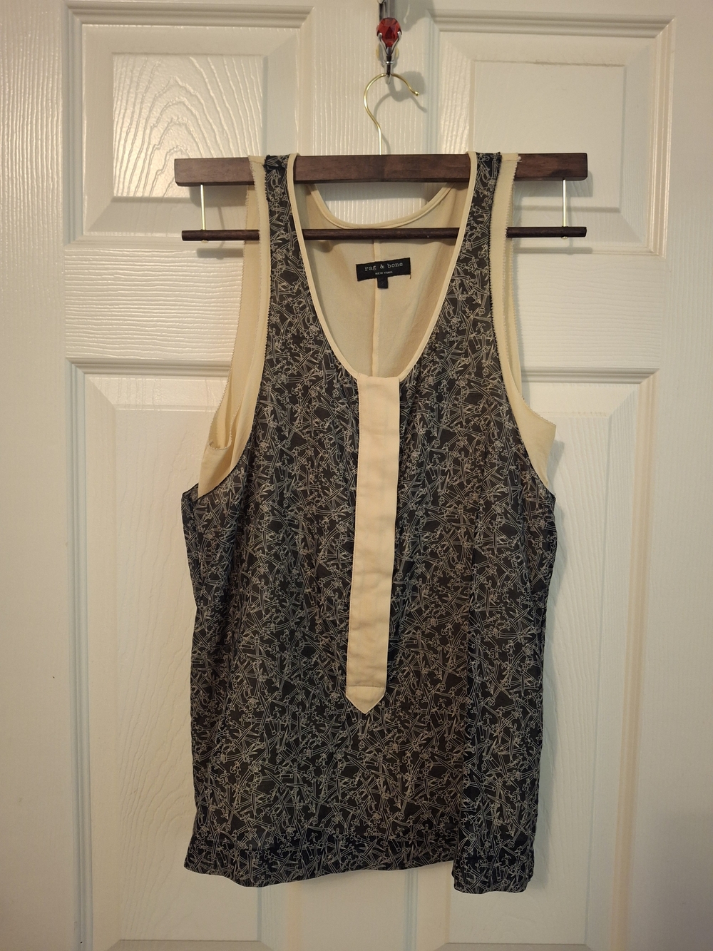 Black Saber Pattern  Sleeveless Shell with Cream Trim. Indie Sleeze Tank.